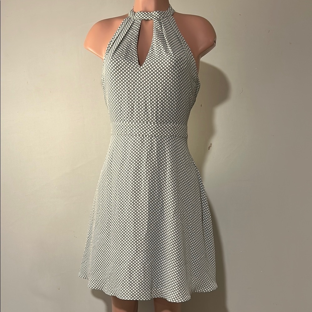 Express Women’s Polka Dot Halter Keyhole Neck Lined Fit and Flare Dress Sz 12